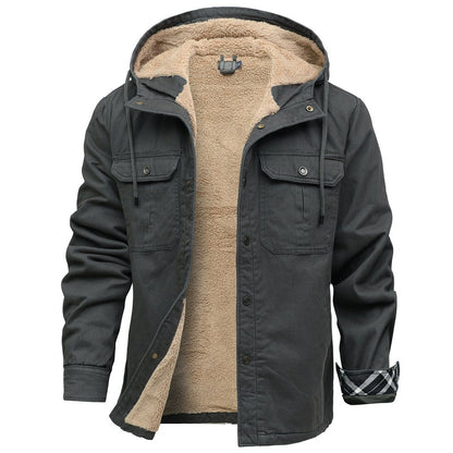 Rubiera Fleece-Lined Hooded Shirt Jacket - Grey