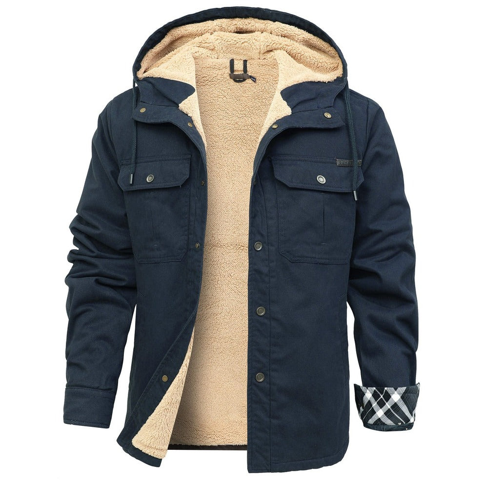 Rubiera Fleece-Lined Hooded Shirt Jacket - Blue