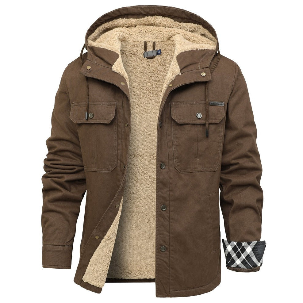 Rubiera Fleece-Lined Hooded Shirt Jacket - Brown