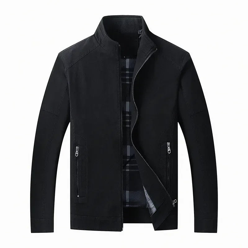 Rufina Check-Lined Stand-Collar Jacket - Black