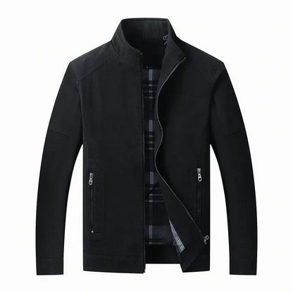 Rufina Check-Lined Stand-Collar Jacket - Black