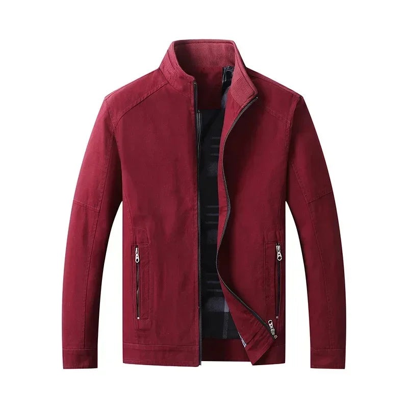 Rufina Check-Lined Stand-Collar Jacket - Red