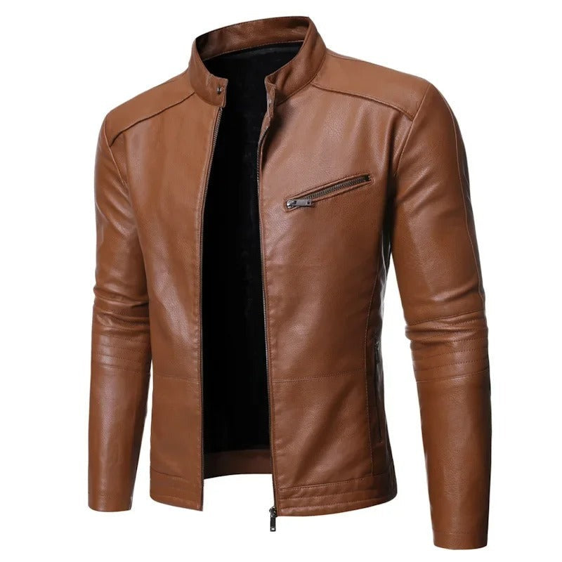 Saluzzo Leather Moto Jacket - Brown
