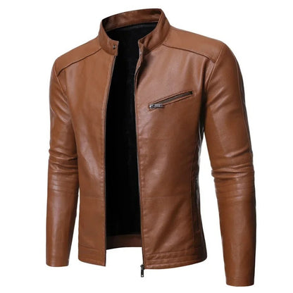 Saluzzo Leather Moto Jacket - Brown
