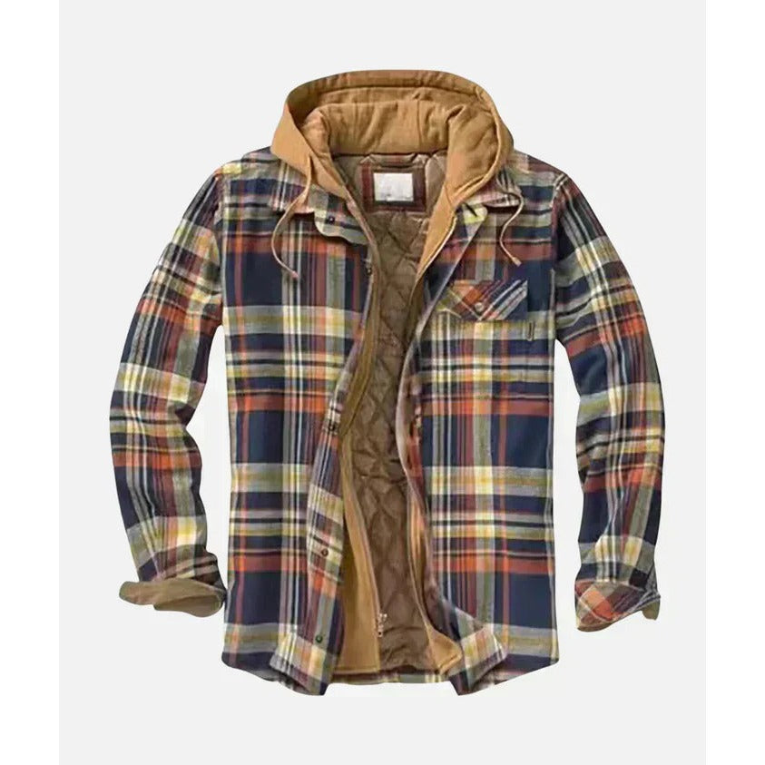 Scanno Hooded Flannel Shirt Jacket - Blue/Orange