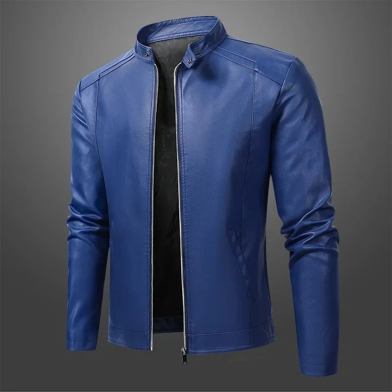 Scicli Leather Biker Jacket - Blue