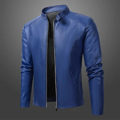 Scicli Leather Biker Jacket - Blue