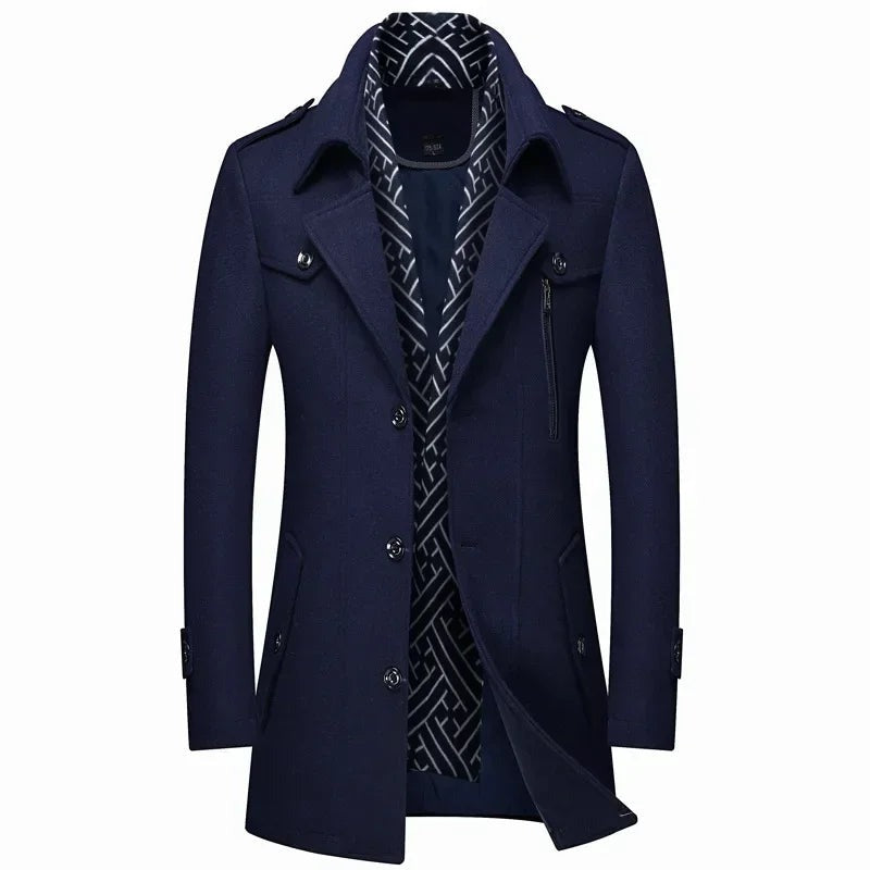Seravezza Single-Breasted Overcoat - Navy Blue