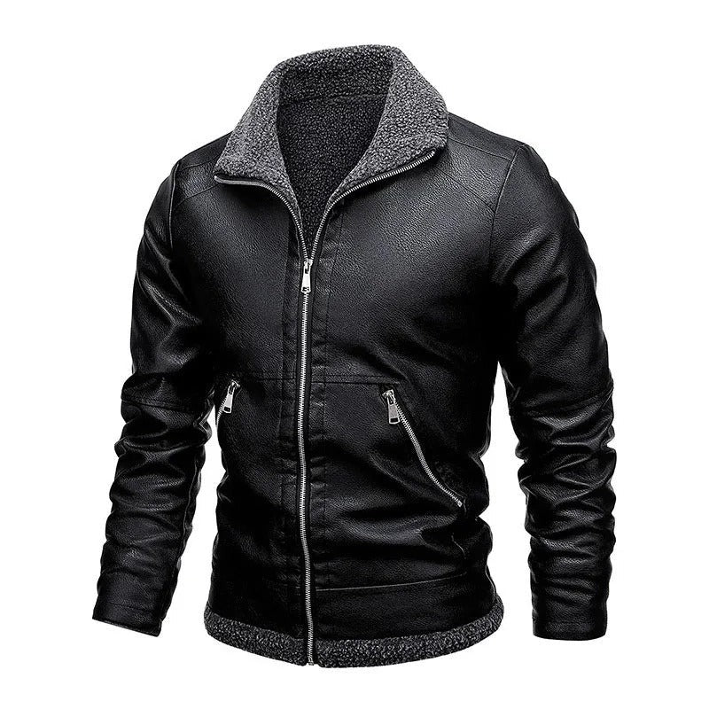 Sestri Fleece-Lined Leather Jacket - Black