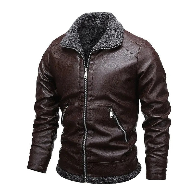 Sestri Fleece-Lined Leather Jacket - Dark Brown
