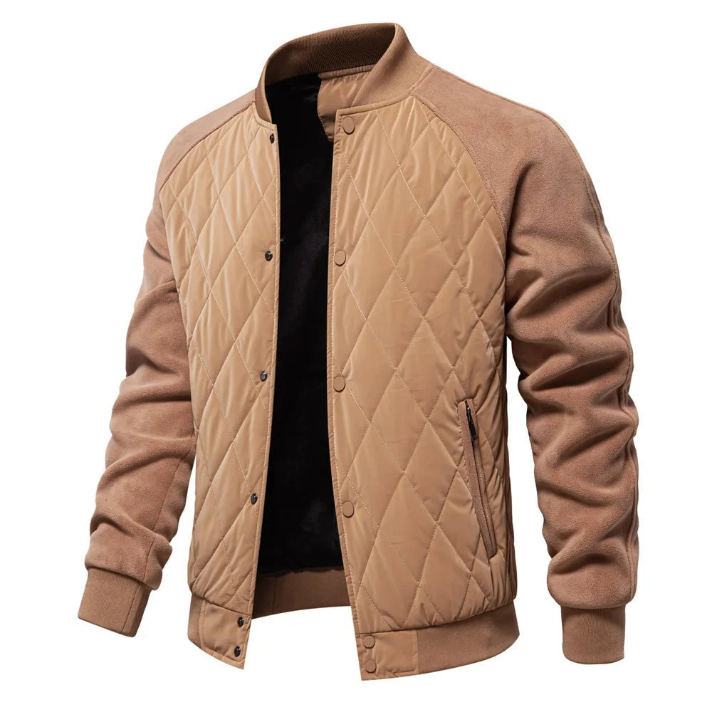 Soave Contrast-Sleeve Quilted Bomber Jacket - Khaki