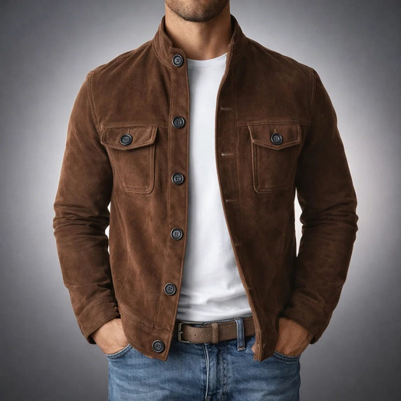 Spello Suede Trucker Jacket - Dark Brown
