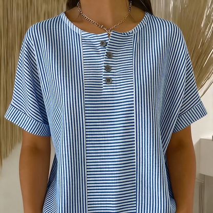 Striped Button Top - Blue