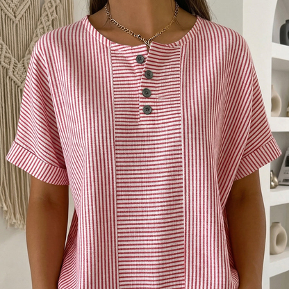 Striped Button Top - Pink