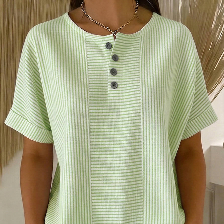 Striped Button Top - Green