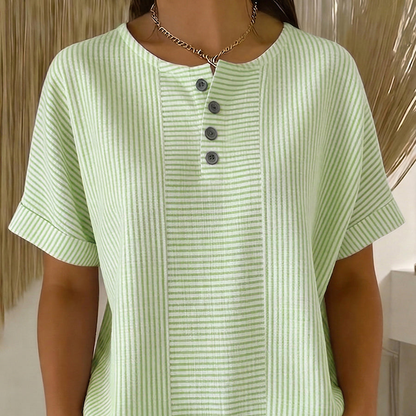 Striped Button Top - Green