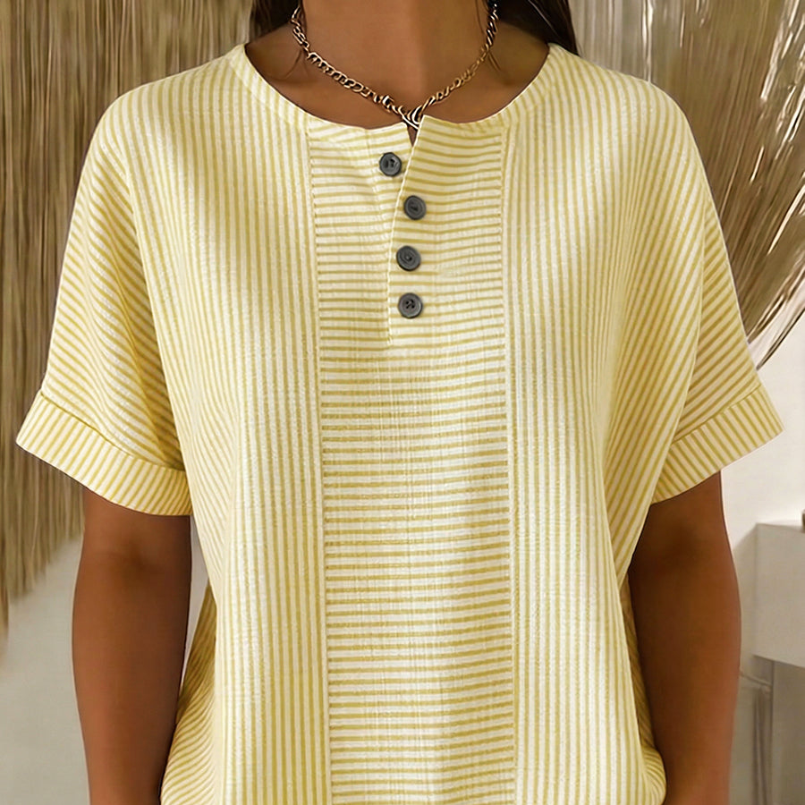 Striped Button Top - Yellow