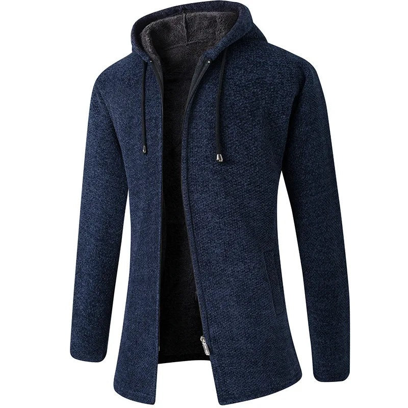 Tirano Fleece-Lined Hooded Knit Jacket - Blue