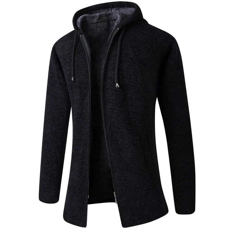 Tirano Fleece-Lined Hooded Knit Jacket - Black