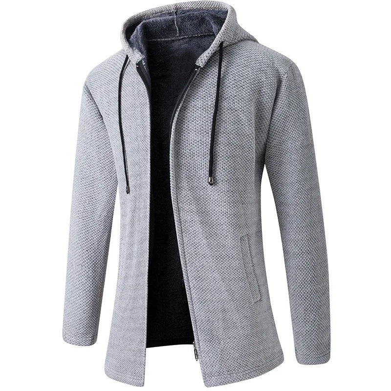 Tirano Fleece-Lined Hooded Knit Jacket - Light Grey
