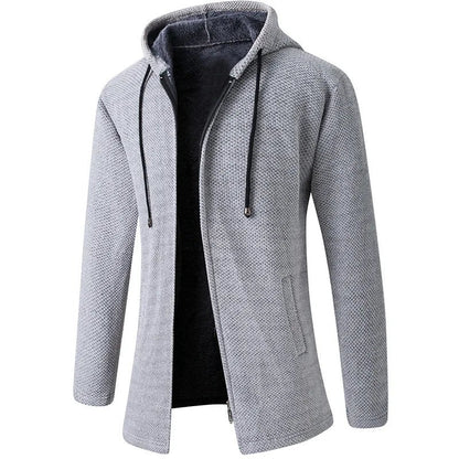 Tirano Fleece-Lined Hooded Knit Jacket - Light Grey