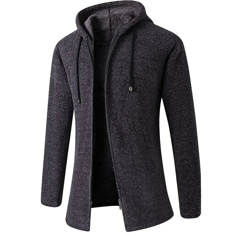 Tirano Fleece-Lined Hooded Knit Jacket - Dark Grey