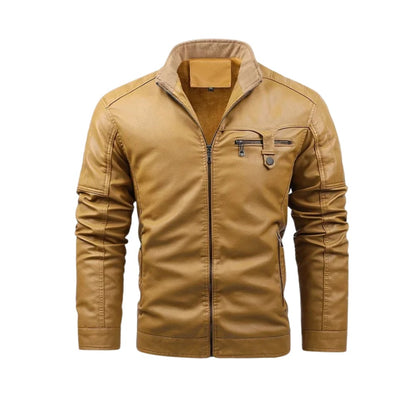 Trapani Fleece-Lined Leather Jacket - Khaki