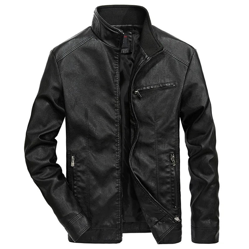 Treviglio Stand-Collar Leather Jacket - Black