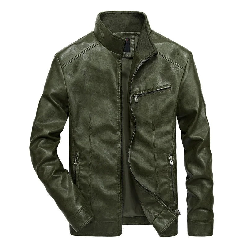 Treviglio Stand-Collar Leather Jacket - Green