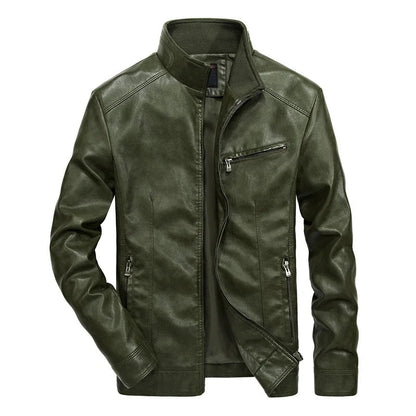 Treviglio Stand-Collar Leather Jacket - Green