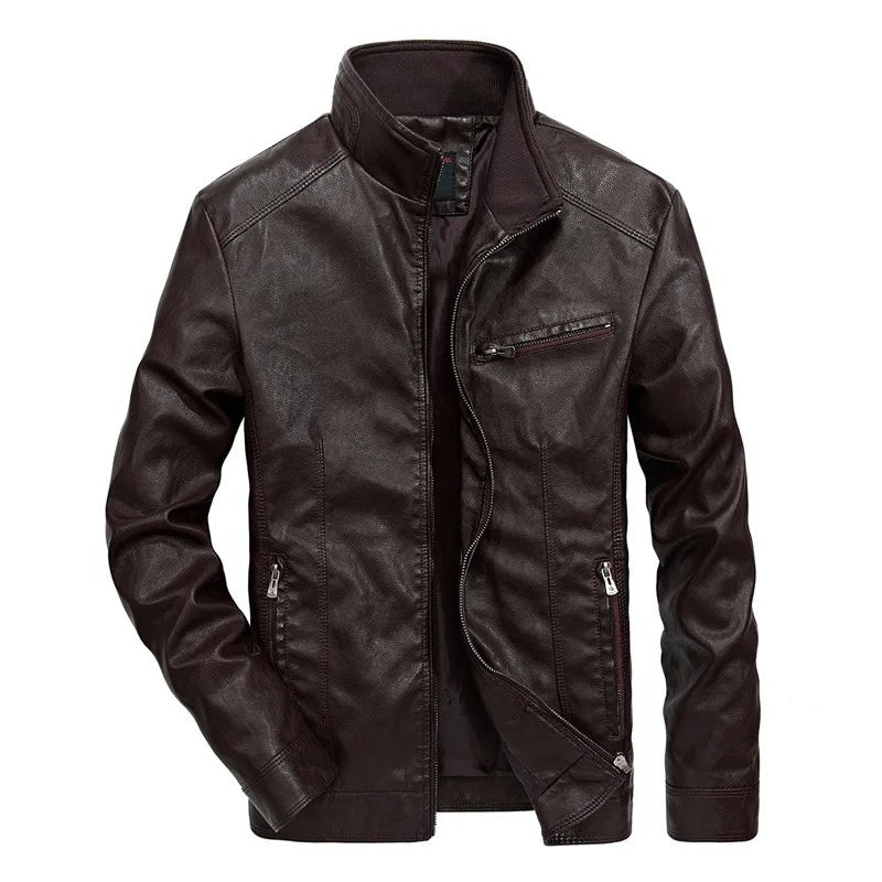 Treviglio Stand-Collar Leather Jacket - Brown
