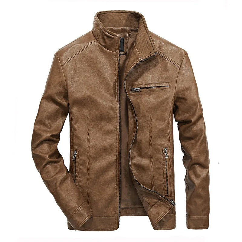 Treviglio Stand-Collar Leather Jacket - Khaki