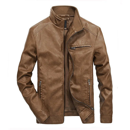 Treviglio Stand-Collar Leather Jacket - Khaki
