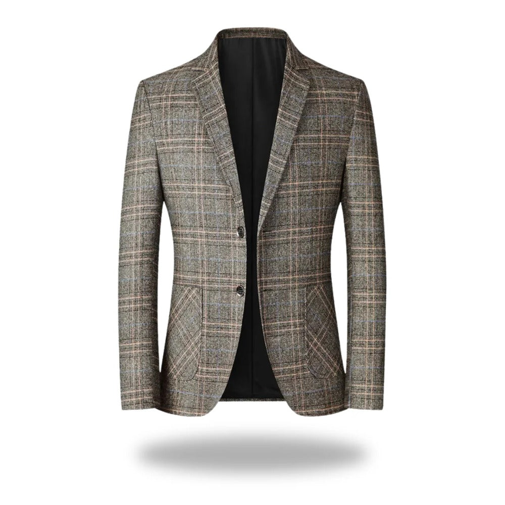 Velletri Check Two-Button Blazer - Khaki