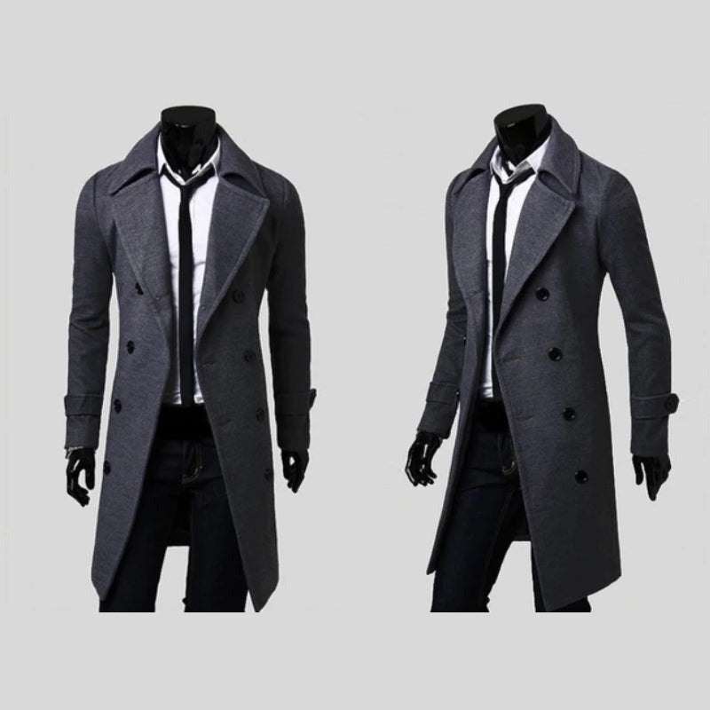 Vinci Double-Breasted Long Overcoat - Grey