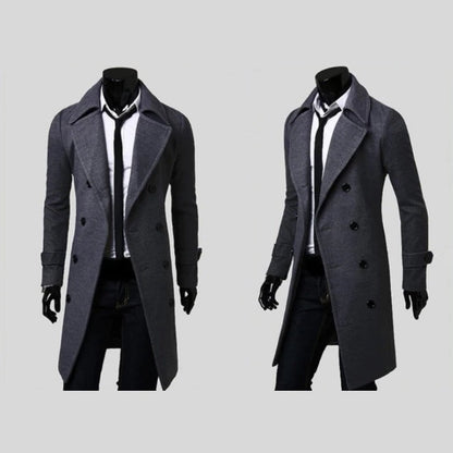 Vinci Double-Breasted Long Overcoat - Grey