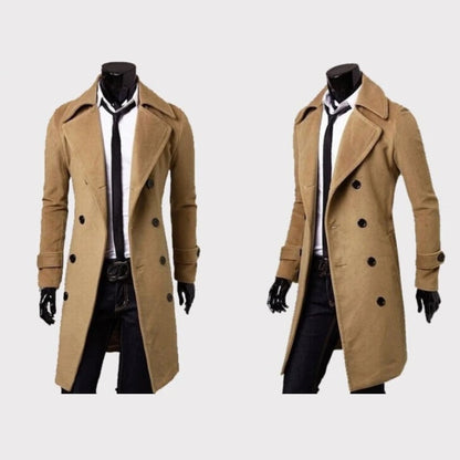 Vinci Double-Breasted Long Overcoat - Khaki