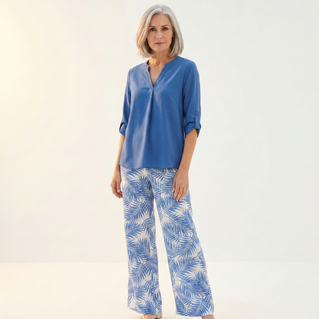 Printed Two-Piece Set - Blue