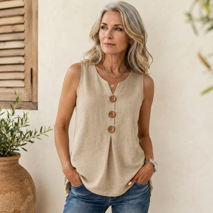Sleeveless Button Top - Khaki