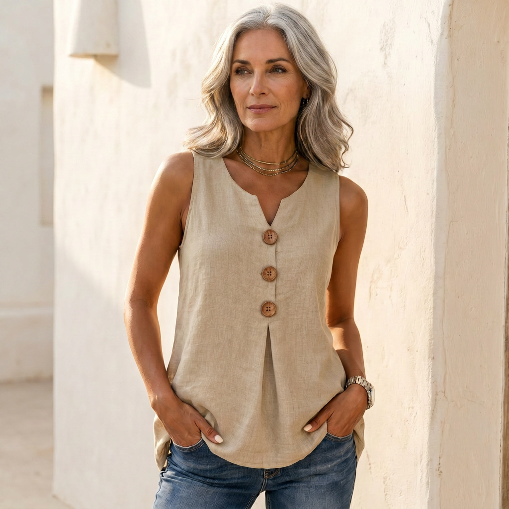 Sleeveless Button Top - lifestyle