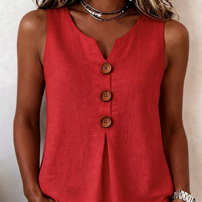 Sleeveless Button Top - Red