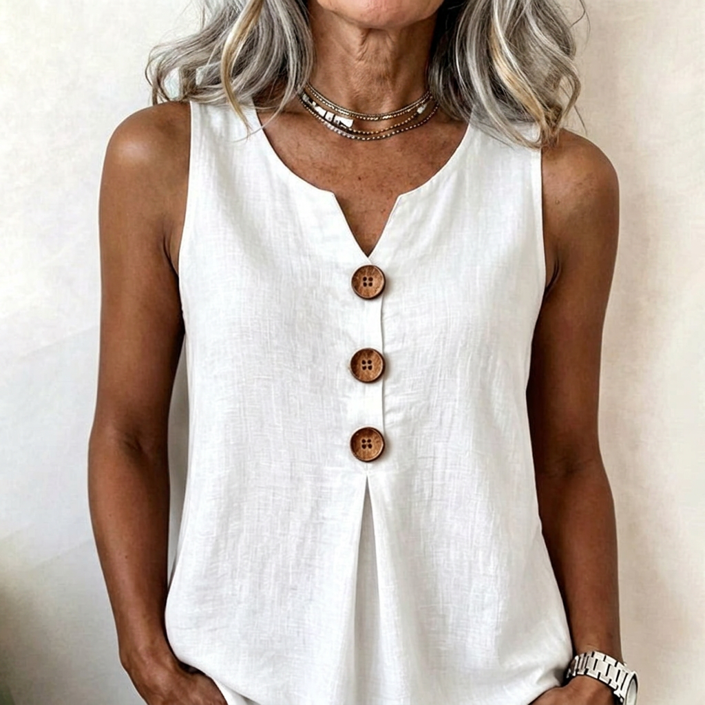 Sleeveless Button Top - White